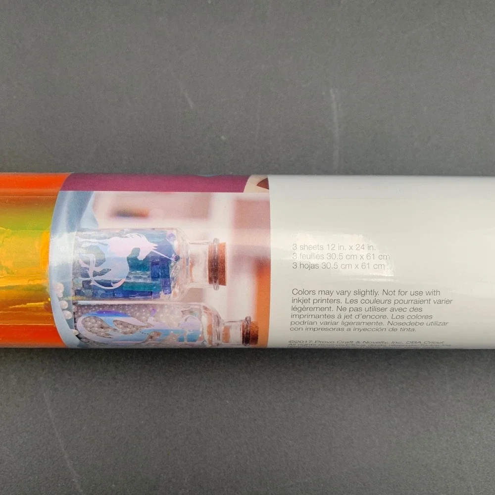 Cricut Holographic Vinyl Horizon Sampler 12x24 3‎ Sheets Iridescent Orange Gold